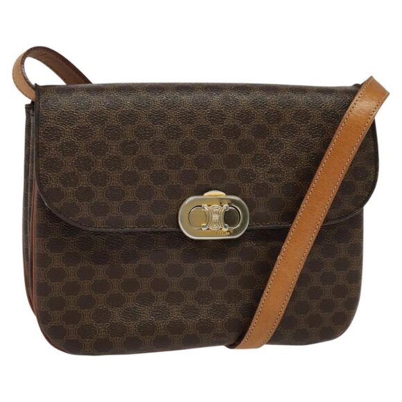 CELINE Macadam Canvas Shoulder Bag PVC Leather Brown Auth ki5395 - Picture 1 of 16